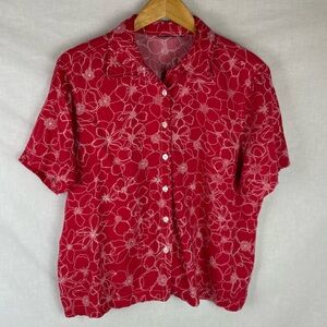 Button Down Casual Red Hawaiian Short Sleeve Shirt
